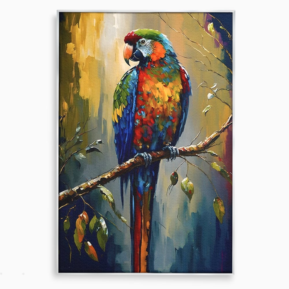 Leinwandbilder Premium LuxCanva® C1019, Papagei auf einem Ast, Farben, Kinderzimmer, Schlafzimmer, Wohnzimmer, entspannend, lebendige Farben