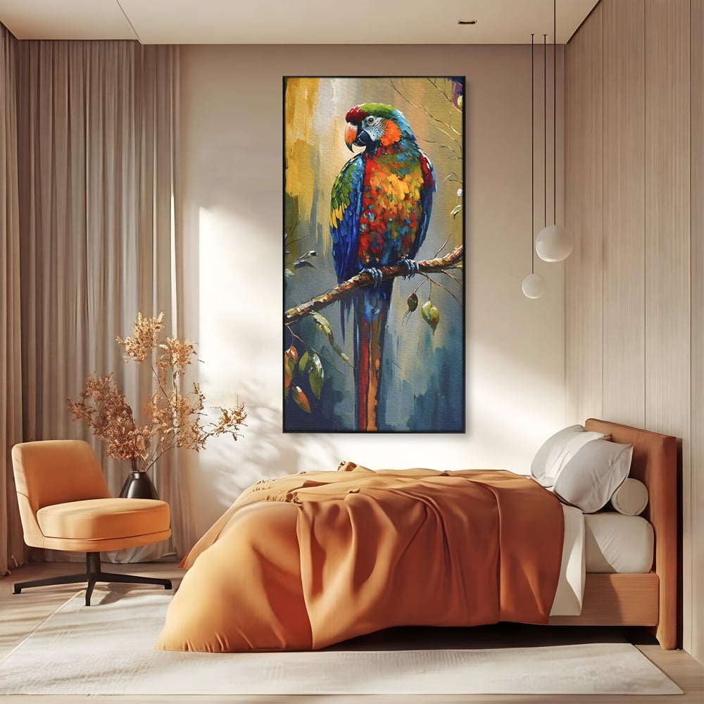 Leinwandbilder Premium LuxCanva® C1019, Papagei auf einem Ast, Farben, Kinderzimmer, Schlafzimmer, Wohnzimmer, entspannend, lebendige Farben