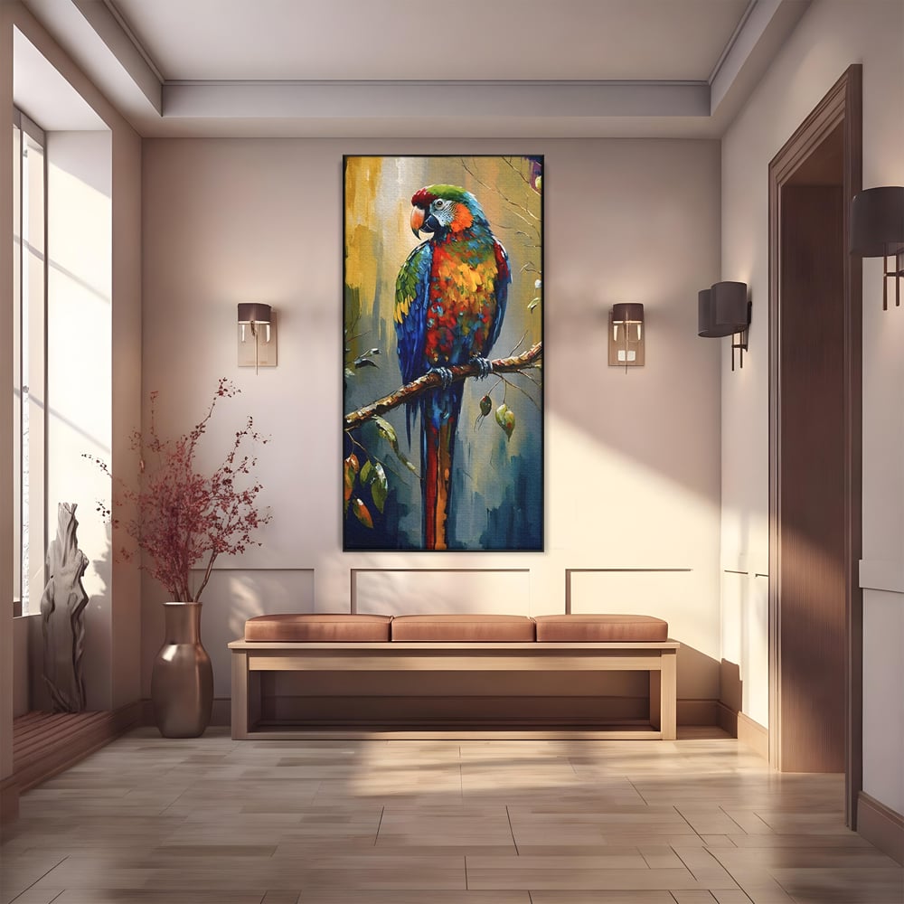 Leinwandbilder Premium LuxCanva® C1019, Papagei auf einem Ast, Farben, Kinderzimmer, Schlafzimmer, Wohnzimmer, entspannend, lebendige Farben