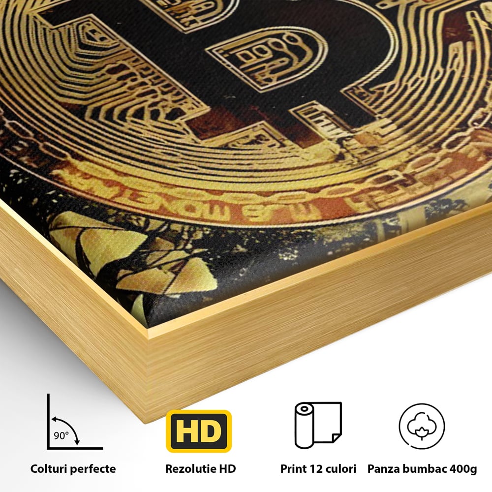 Tablou Canvas Premium LuxCanva® C1023 Golden Bitcoin , Culori, Bitcoin, Moneda Virtulala, Dormitor, Living, Relaxare, Culori Vibrante