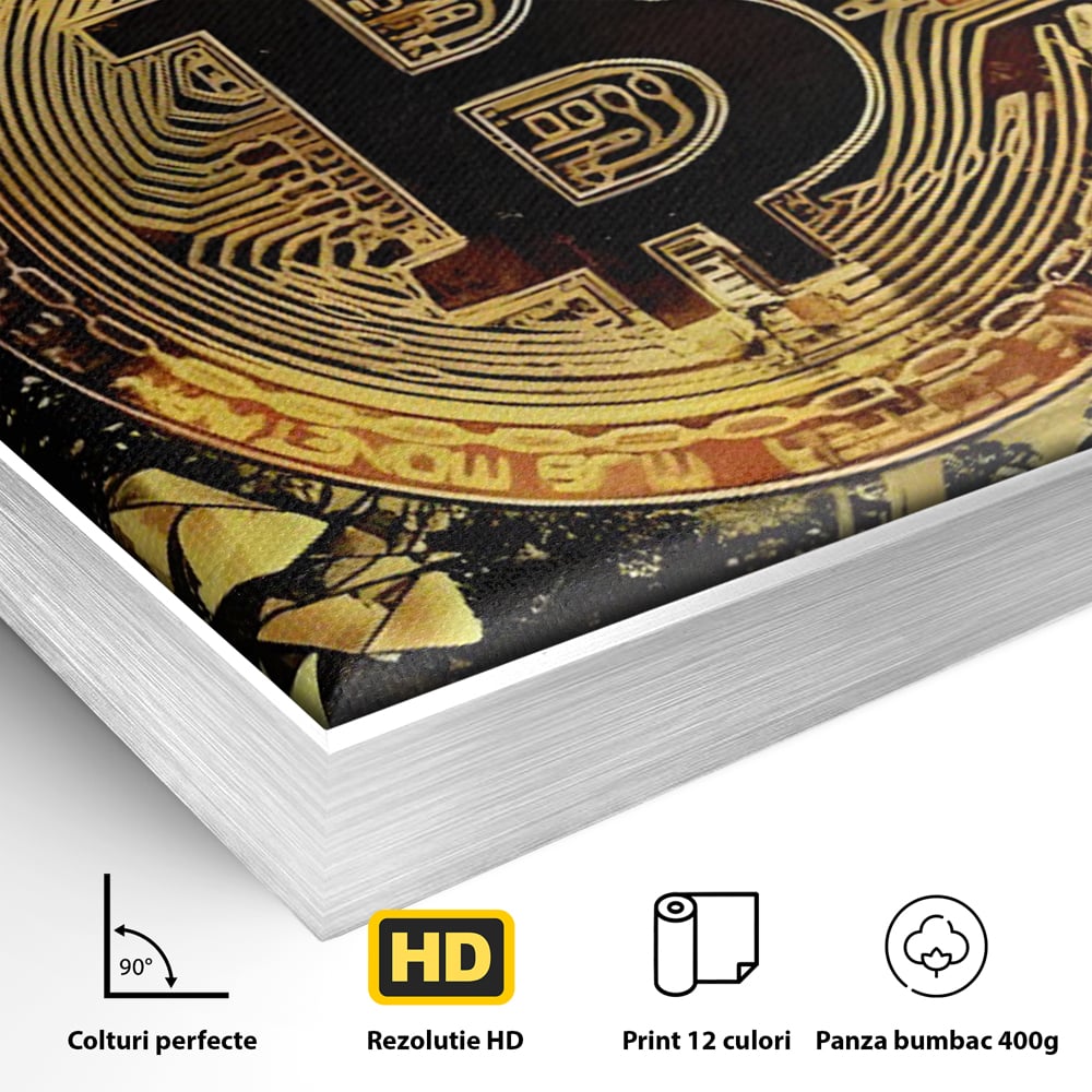 Tablou Canvas Premium LuxCanva® C1023 Golden Bitcoin , Culori, Bitcoin, Moneda Virtulala, Dormitor, Living, Relaxare, Culori Vibrante