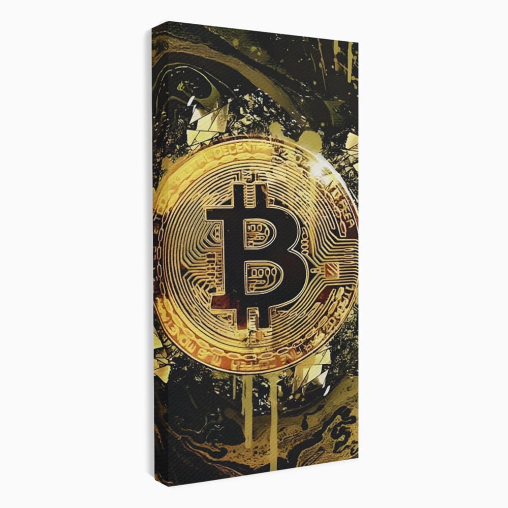 Tablou Canvas Premium LuxCanva® C1023 Golden Bitcoin , Culori, Bitcoin, Moneda Virtulala, Dormitor, Living, Relaxare, Culori Vibrante