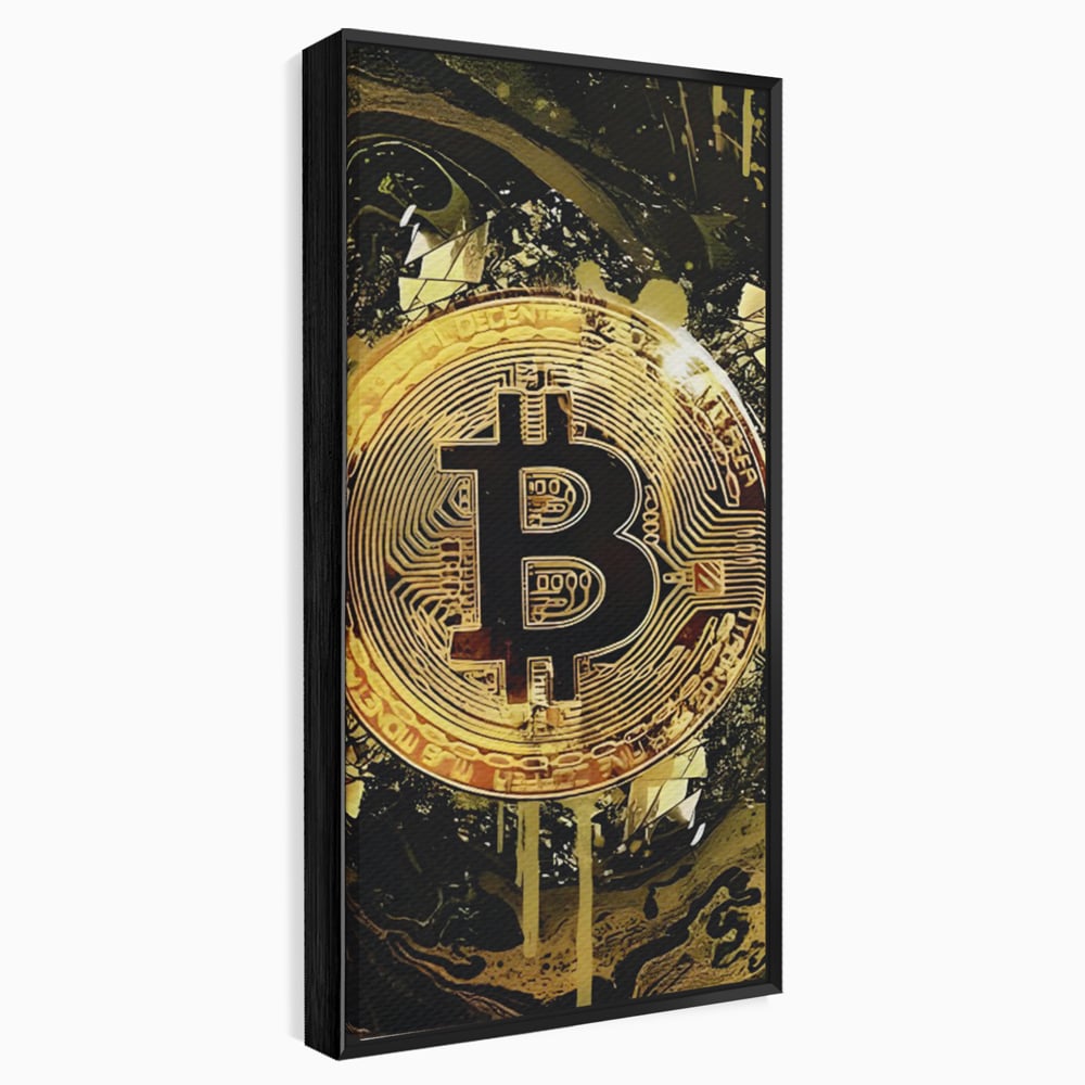Tablou Canvas Premium LuxCanva® C1023 Golden Bitcoin , Culori, Bitcoin, Moneda Virtulala, Dormitor, Living, Relaxare, Culori Vibrante