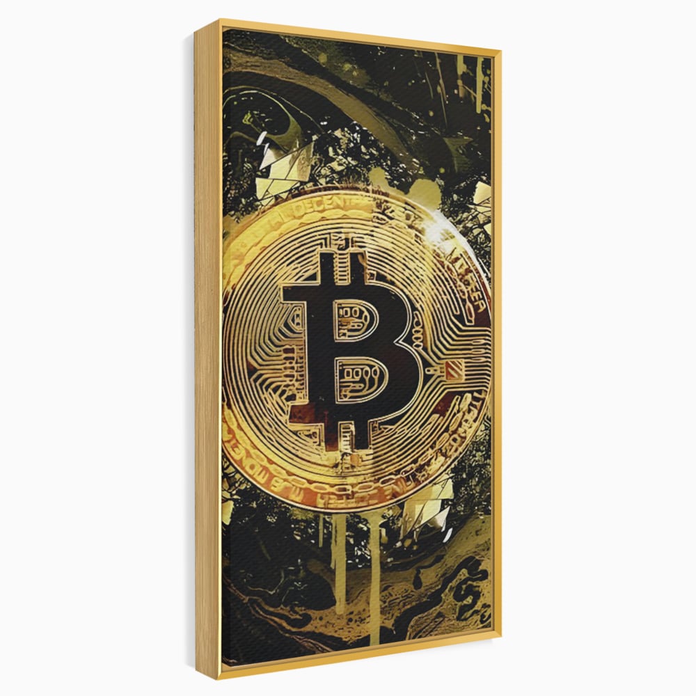 Tablou Canvas Premium LuxCanva® C1023 Golden Bitcoin , Culori, Bitcoin, Moneda Virtulala, Dormitor, Living, Relaxare, Culori Vibrante