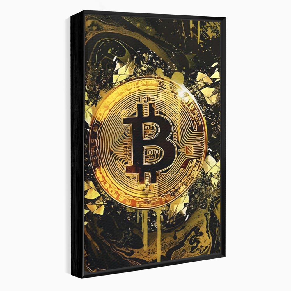 Tablou Canvas Premium LuxCanva® C1023 Golden Bitcoin , Culori, Bitcoin, Moneda Virtulala, Dormitor, Living, Relaxare, Culori Vibrante