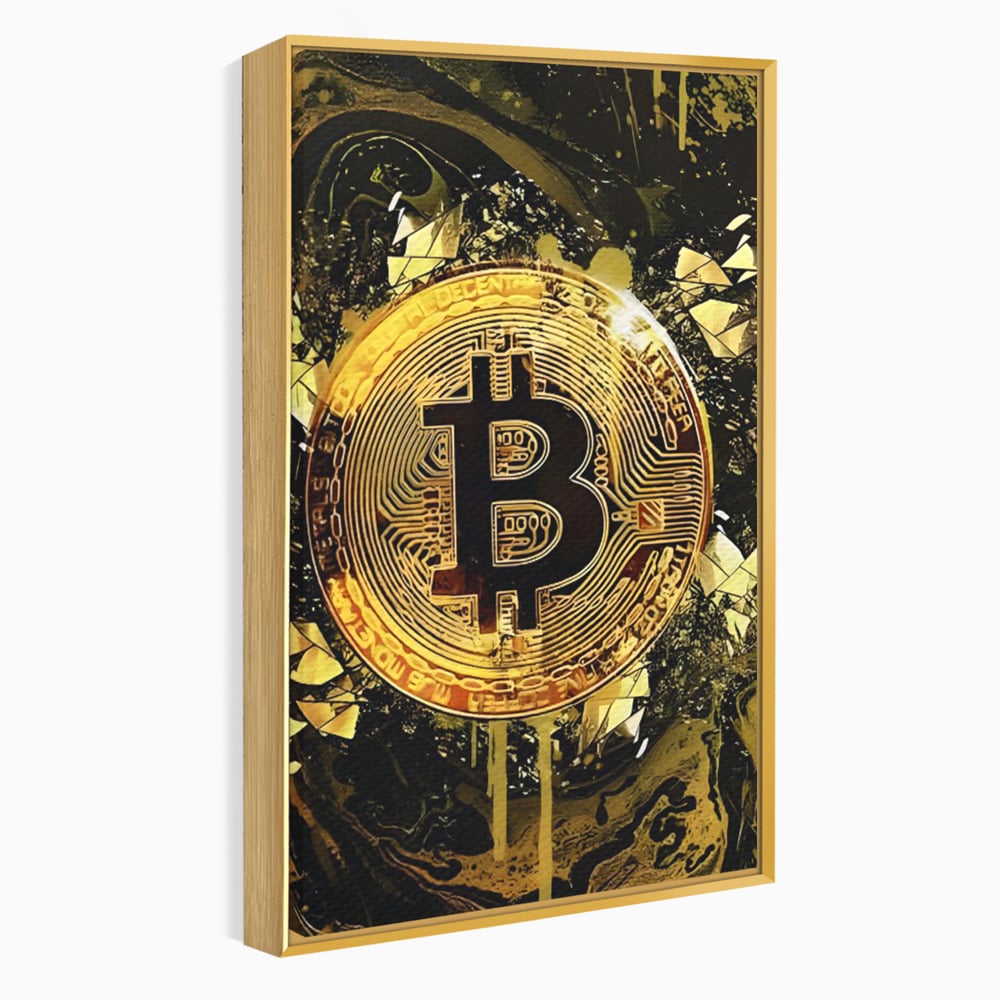 Tablou Canvas Premium LuxCanva® C1023 Golden Bitcoin , Culori, Bitcoin, Moneda Virtulala, Dormitor, Living, Relaxare, Culori Vibrante