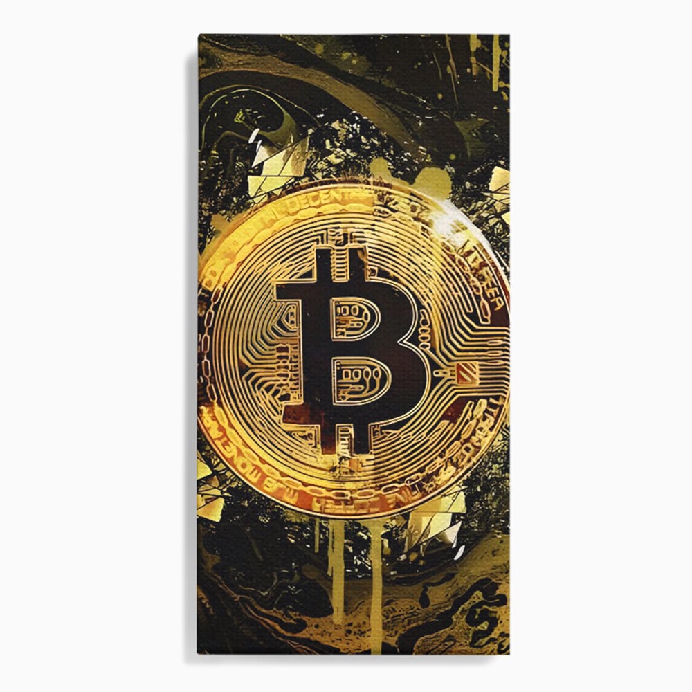 Tablou Canvas Premium LuxCanva® C1023 Golden Bitcoin , Culori, Bitcoin, Moneda Virtulala, Dormitor, Living, Relaxare, Culori Vibrante