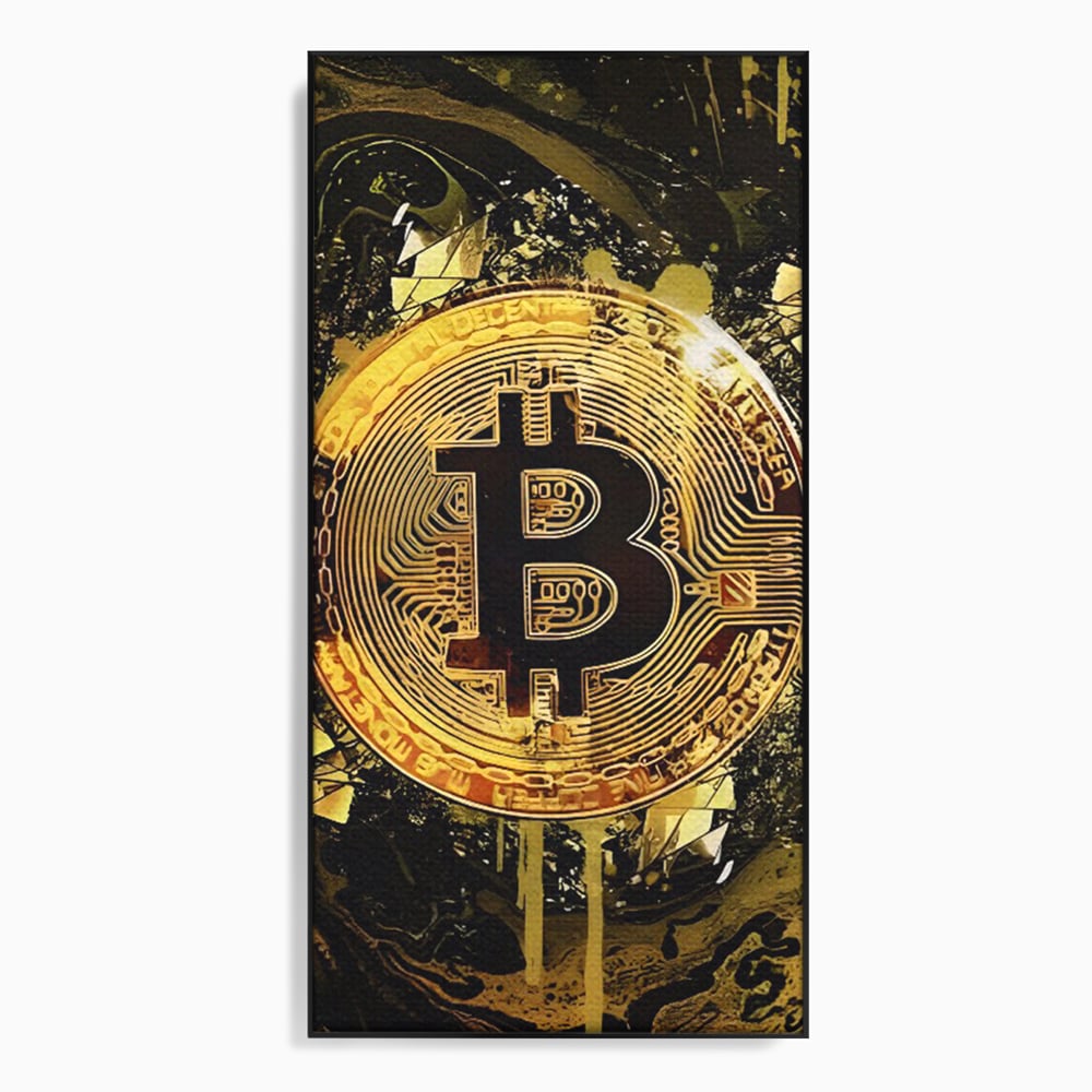 Tablou Canvas Premium LuxCanva® C1023 Golden Bitcoin , Culori, Bitcoin, Moneda Virtulala, Dormitor, Living, Relaxare, Culori Vibrante