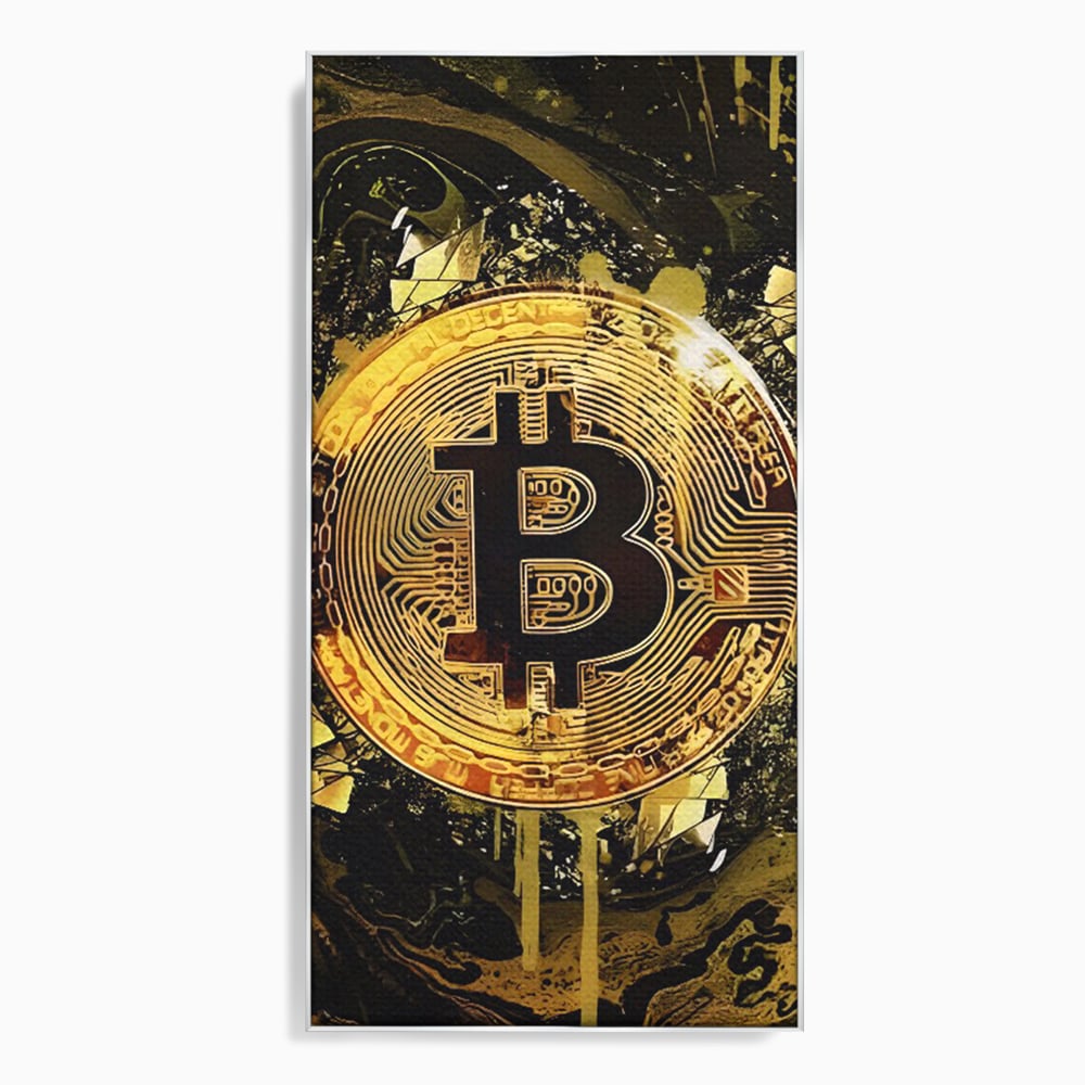 Tablou Canvas Premium LuxCanva® C1023 Golden Bitcoin , Culori, Bitcoin, Moneda Virtulala, Dormitor, Living, Relaxare, Culori Vibrante