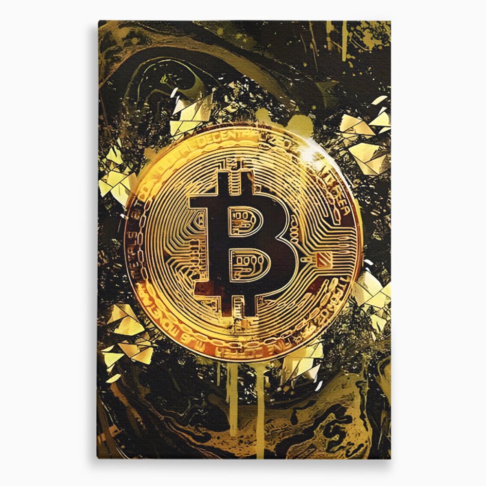 Tablou Canvas Premium LuxCanva® C1023 Golden Bitcoin , Culori, Bitcoin, Moneda Virtulala, Dormitor, Living, Relaxare, Culori Vibrante