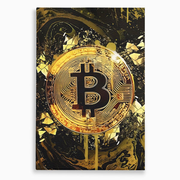 Tablou Canvas Premium LuxCanva® C1023 Golden Bitcoin , Culori, Bitcoin, Moneda Virtulala, Dormitor, Living, Relaxare, Culori Vibrante