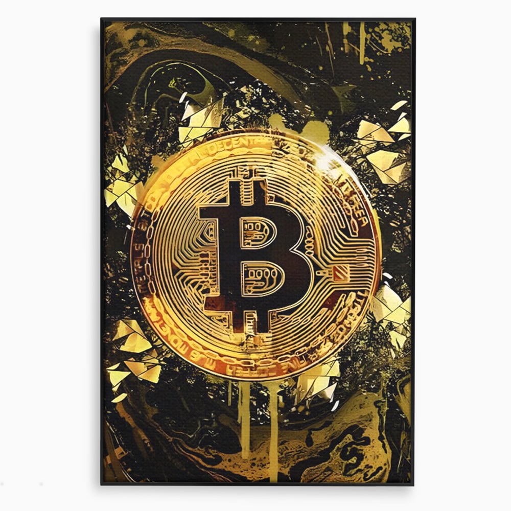 Tablou Canvas Premium LuxCanva® C1023 Golden Bitcoin , Culori, Bitcoin, Moneda Virtulala, Dormitor, Living, Relaxare, Culori Vibrante