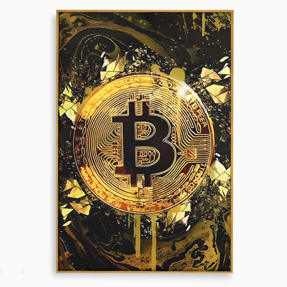 Tablou Canvas Premium LuxCanva® C1023 Golden Bitcoin , Culori, Bitcoin, Moneda Virtulala, Dormitor, Living, Relaxare, Culori Vibrante