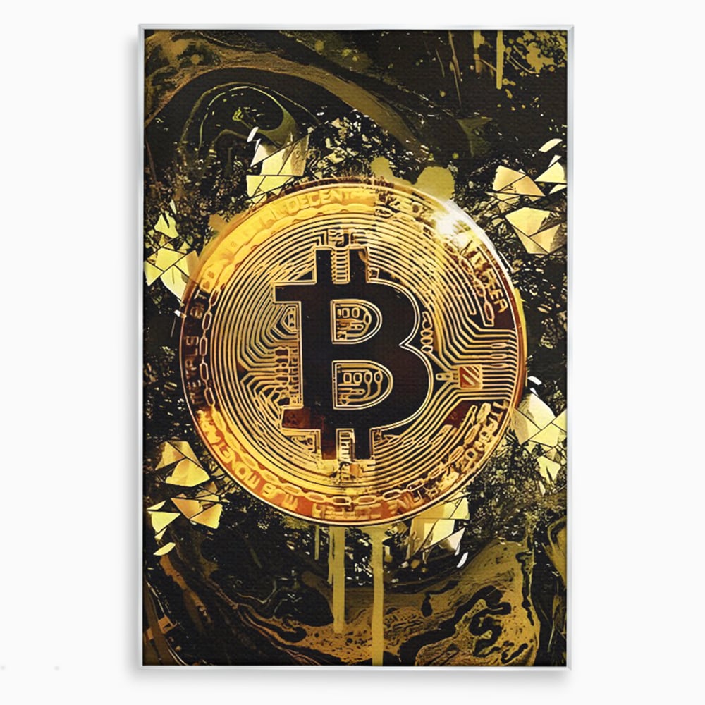 Tablou Canvas Premium LuxCanva® C1023 Golden Bitcoin , Culori, Bitcoin, Moneda Virtulala, Dormitor, Living, Relaxare, Culori Vibrante