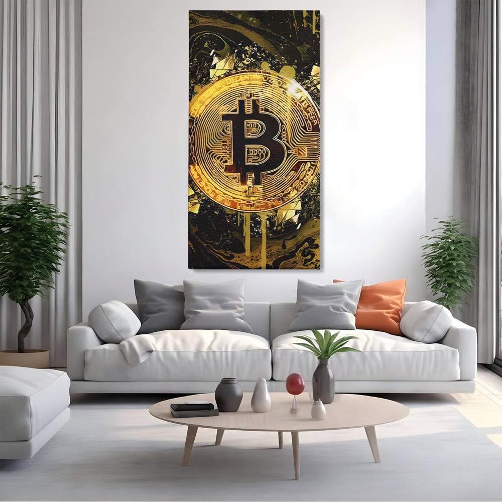 Tablou Canvas Premium LuxCanva® C1023 Golden Bitcoin , Culori, Bitcoin, Moneda Virtulala, Dormitor, Living, Relaxare, Culori Vibrante
