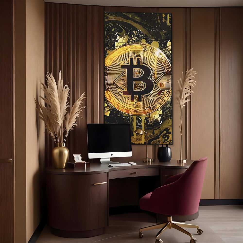Tablou Canvas Premium LuxCanva® C1023 Golden Bitcoin , Culori, Bitcoin, Moneda Virtulala, Dormitor, Living, Relaxare, Culori Vibrante