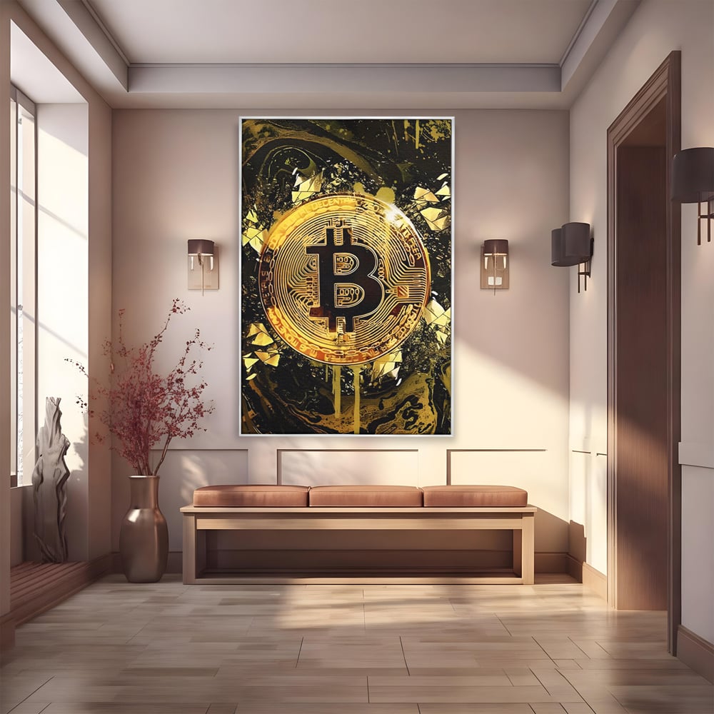 Tablou Canvas Premium LuxCanva® C1023 Golden Bitcoin , Culori, Bitcoin, Moneda Virtulala, Dormitor, Living, Relaxare, Culori Vibrante