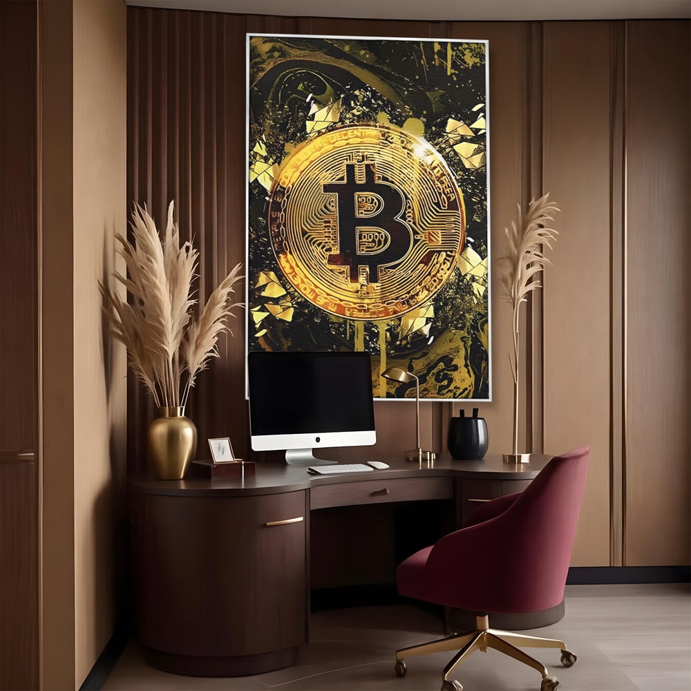 Tablou Canvas Premium LuxCanva® C1023 Golden Bitcoin , Culori, Bitcoin, Moneda Virtulala, Dormitor, Living, Relaxare, Culori Vibrante