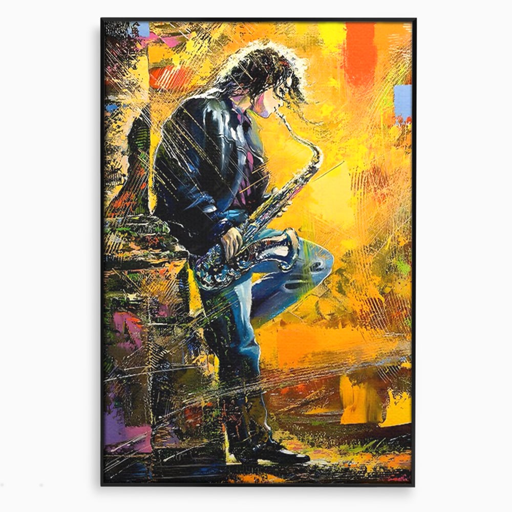 Tablou Canvas Premium LuxCanva® C1025, Muzician Stradal , Culori, Muzician, Saxofon, Dormitor, Camera Copilului, Relaxare, Culori Vibrante