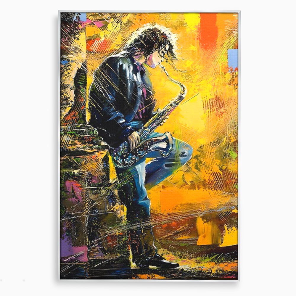 Tablou Canvas Premium LuxCanva® C1025, Muzician Stradal , Culori, Muzician, Saxofon, Dormitor, Camera Copilului, Relaxare, Culori Vibrante