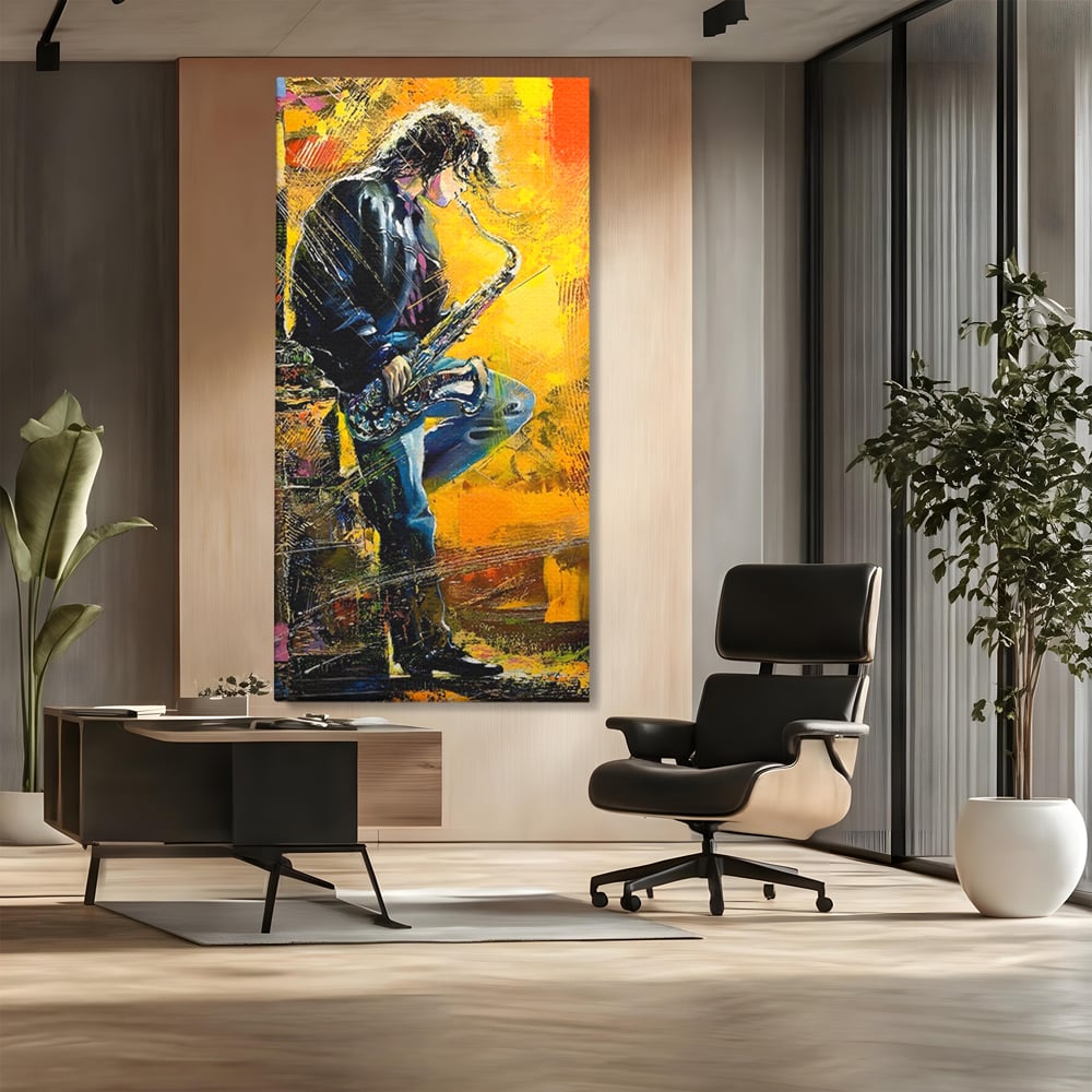 Tablou Canvas Premium LuxCanva® C1025, Muzician Stradal , Culori, Muzician, Saxofon, Dormitor, Camera Copilului, Relaxare, Culori Vibrante