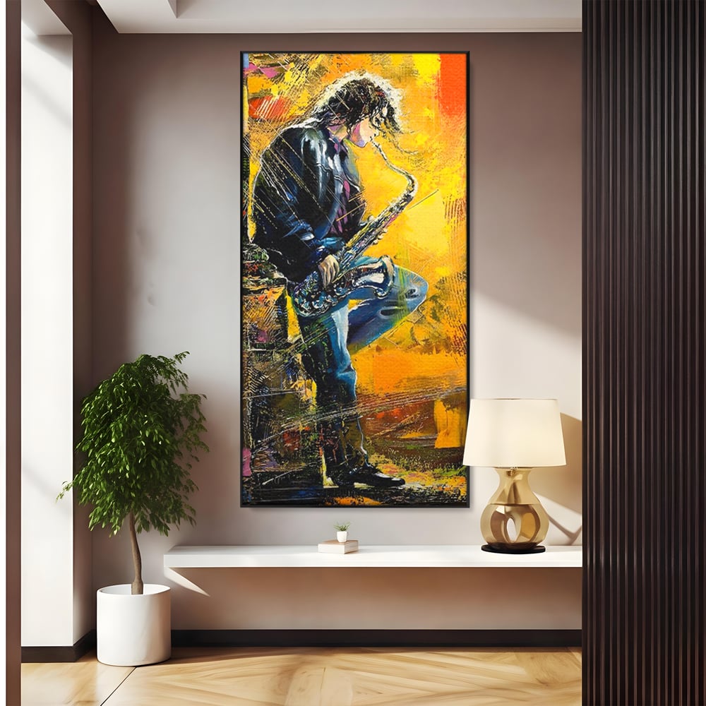 Tablou Canvas Premium LuxCanva® C1025, Muzician Stradal , Culori, Muzician, Saxofon, Dormitor, Camera Copilului, Relaxare, Culori Vibrante
