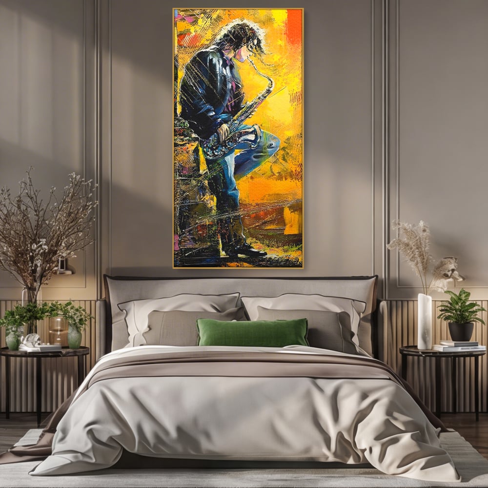 Tablou Canvas Premium LuxCanva® C1025, Muzician Stradal , Culori, Muzician, Saxofon, Dormitor, Camera Copilului, Relaxare, Culori Vibrante
