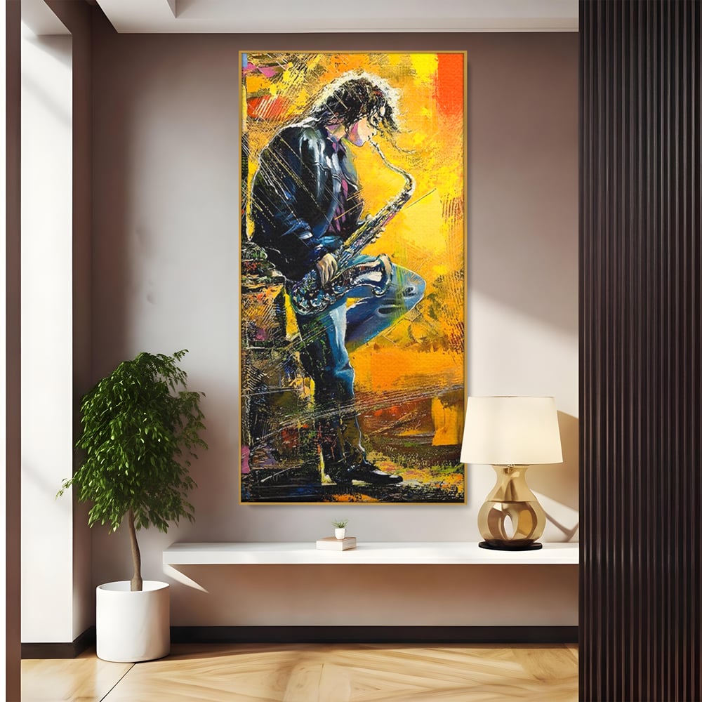Tablou Canvas Premium LuxCanva® C1025, Muzician Stradal , Culori, Muzician, Saxofon, Dormitor, Camera Copilului, Relaxare, Culori Vibrante
