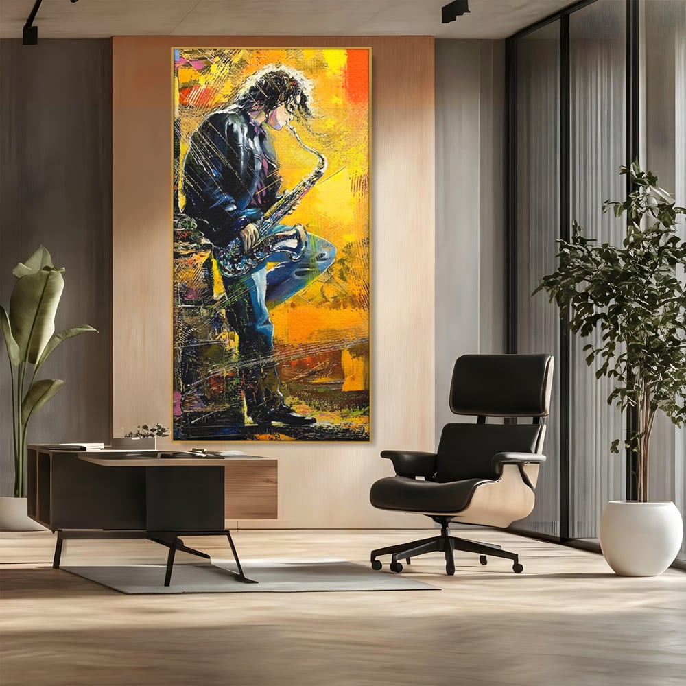 Tablou Canvas Premium LuxCanva® C1025, Muzician Stradal , Culori, Muzician, Saxofon, Dormitor, Camera Copilului, Relaxare, Culori Vibrante