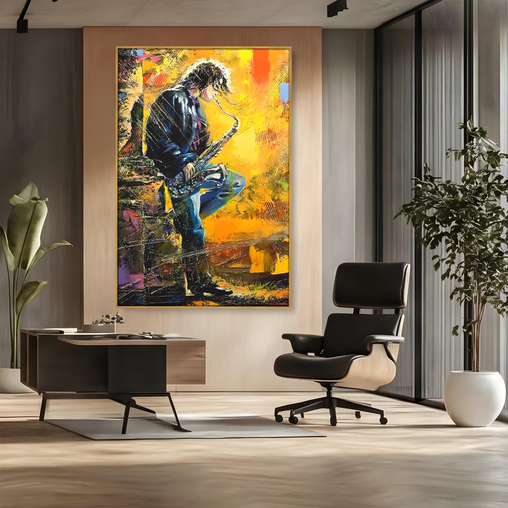 Tablou Canvas Premium LuxCanva® C1025, Muzician Stradal , Culori, Muzician, Saxofon, Dormitor, Camera Copilului, Relaxare, Culori Vibrante