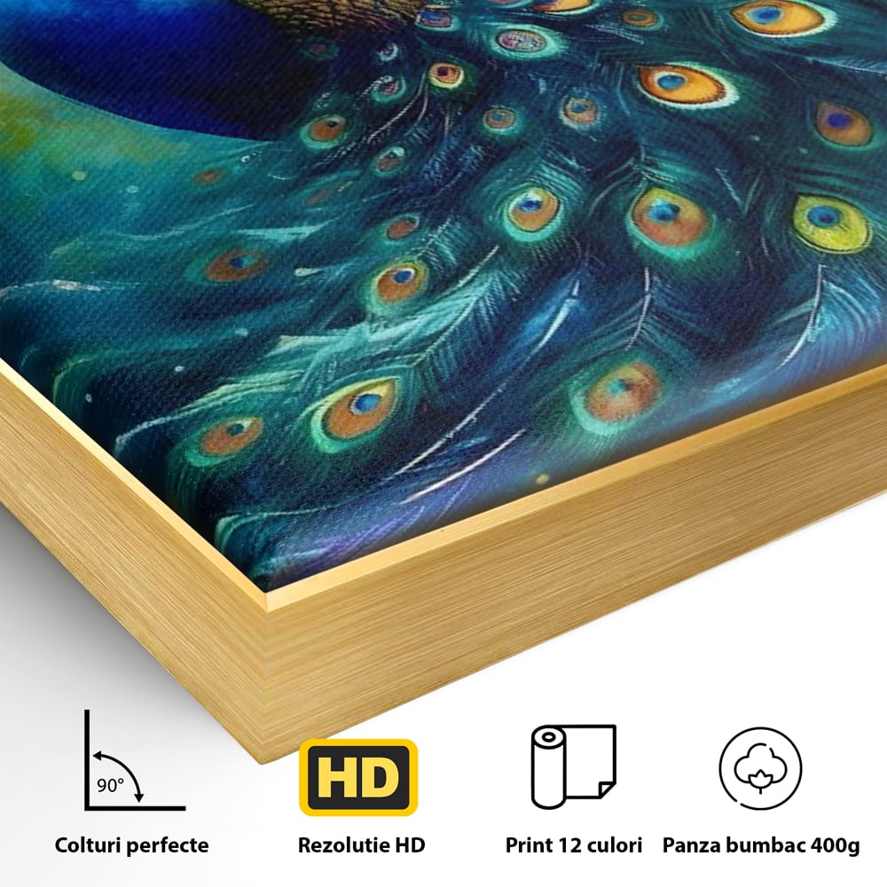 Tablou Canvas Premium LuxCanva® C1026, Paun Stralucitor , Culori, Pasari, Paun, Dormitor, Living, Relaxare, Culori Vibrante