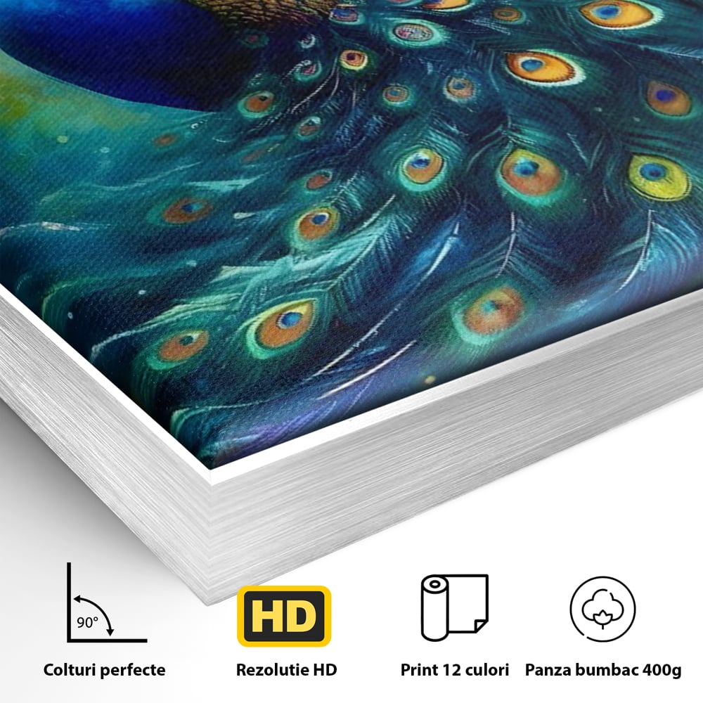 Tablou Canvas Premium LuxCanva® C1026, Paun Stralucitor , Culori, Pasari, Paun, Dormitor, Living, Relaxare, Culori Vibrante