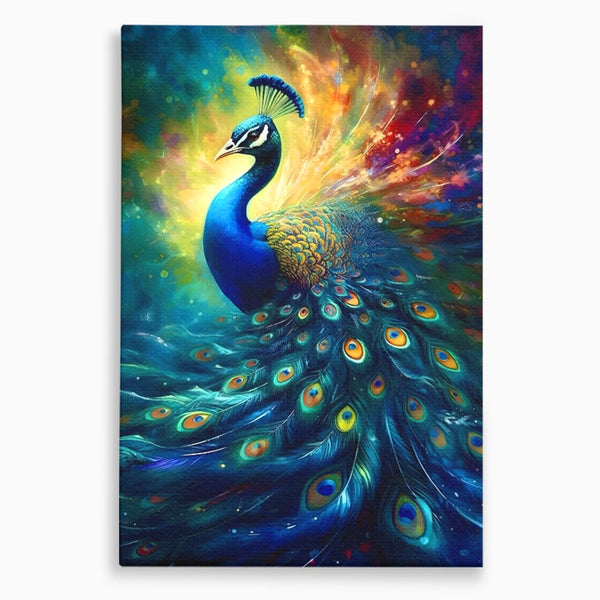 Tablou Canvas Premium LuxCanva® C1026, Paun Stralucitor , Culori, Pasari, Paun, Dormitor, Living, Relaxare, Culori Vibrante