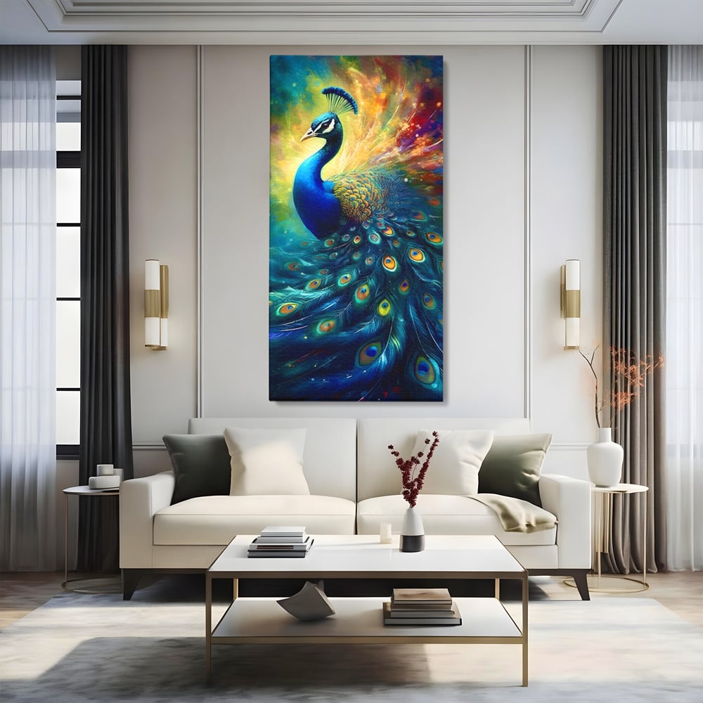 Tablou Canvas Premium LuxCanva® C1026, Paun Stralucitor , Culori, Pasari, Paun, Dormitor, Living, Relaxare, Culori Vibrante