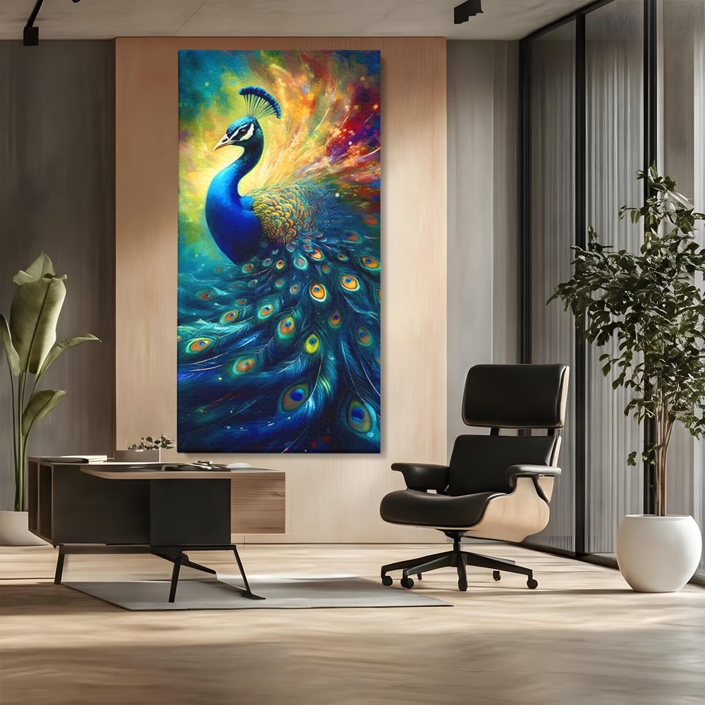 Tablou Canvas Premium LuxCanva® C1026, Paun Stralucitor , Culori, Pasari, Paun, Dormitor, Living, Relaxare, Culori Vibrante