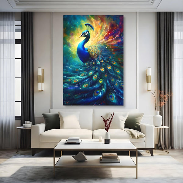 Tablou Canvas Premium LuxCanva® C1026, Paun Stralucitor , Culori, Pasari, Paun, Dormitor, Living, Relaxare, Culori Vibrante