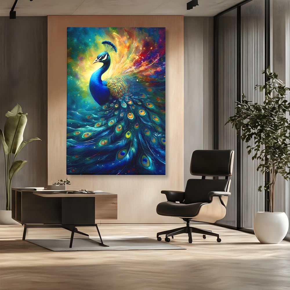 Tablou Canvas Premium LuxCanva® C1026, Paun Stralucitor , Culori, Pasari, Paun, Dormitor, Living, Relaxare, Culori Vibrante