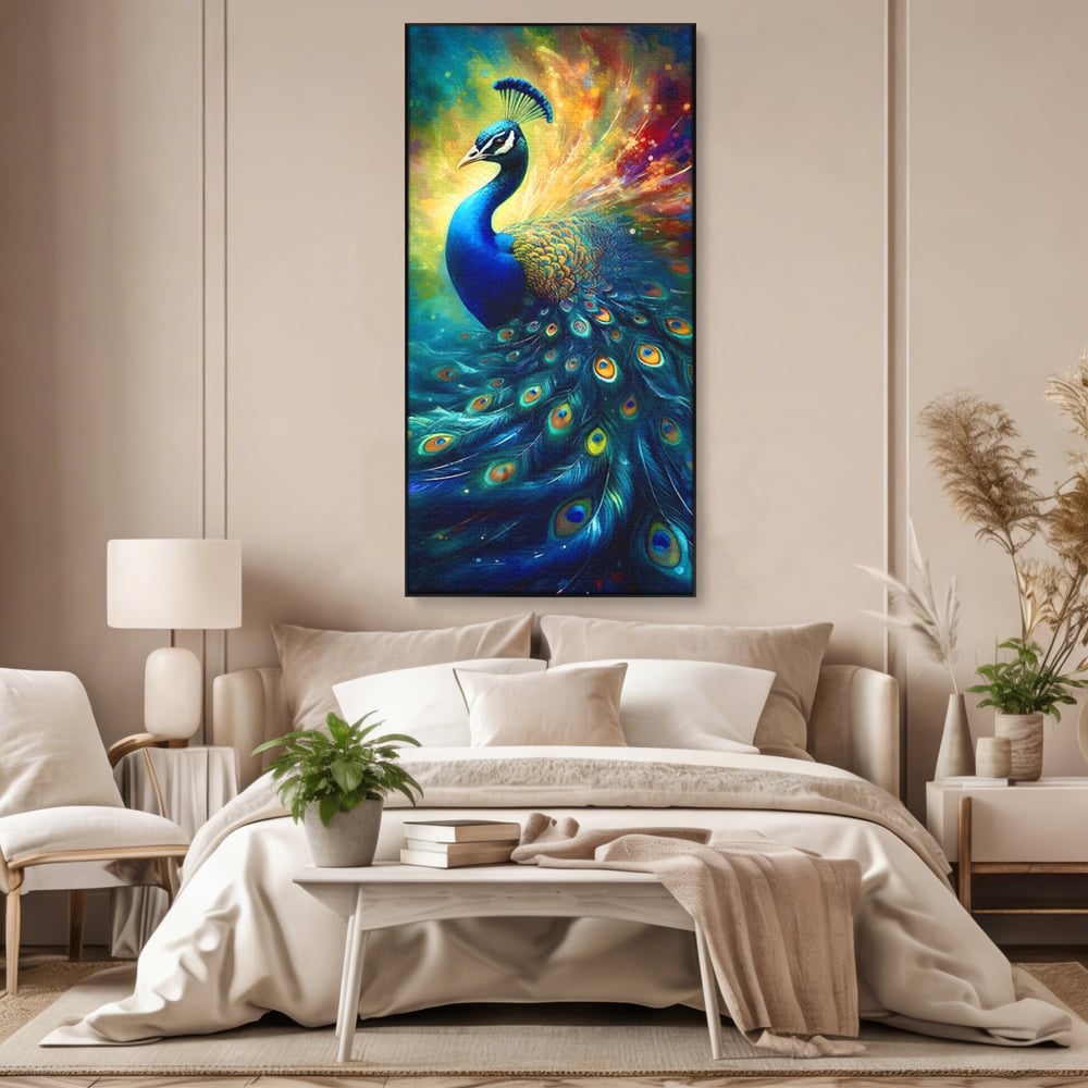 Tablou Canvas Premium LuxCanva® C1026, Paun Stralucitor , Culori, Pasari, Paun, Dormitor, Living, Relaxare, Culori Vibrante