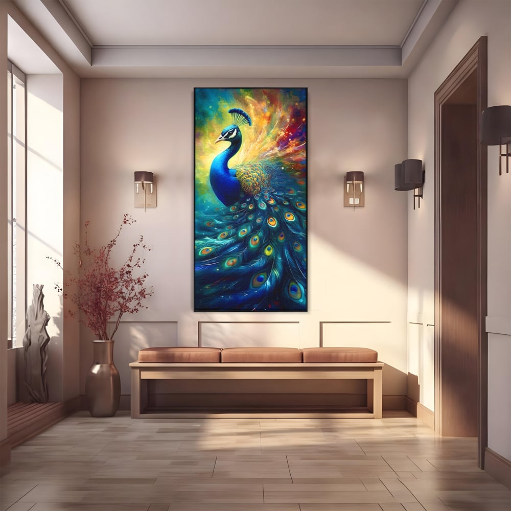 Tablou Canvas Premium LuxCanva® C1026, Paun Stralucitor , Culori, Pasari, Paun, Dormitor, Living, Relaxare, Culori Vibrante