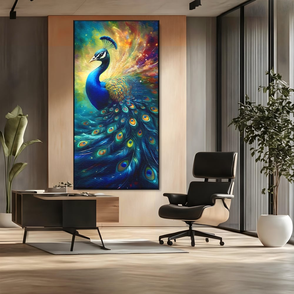 Tablou Canvas Premium LuxCanva® C1026, Paun Stralucitor , Culori, Pasari, Paun, Dormitor, Living, Relaxare, Culori Vibrante