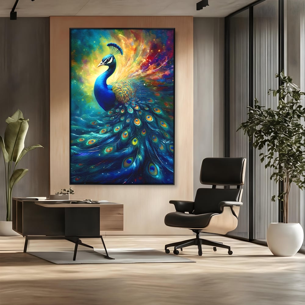 Tablou Canvas Premium LuxCanva® C1026, Paun Stralucitor , Culori, Pasari, Paun, Dormitor, Living, Relaxare, Culori Vibrante