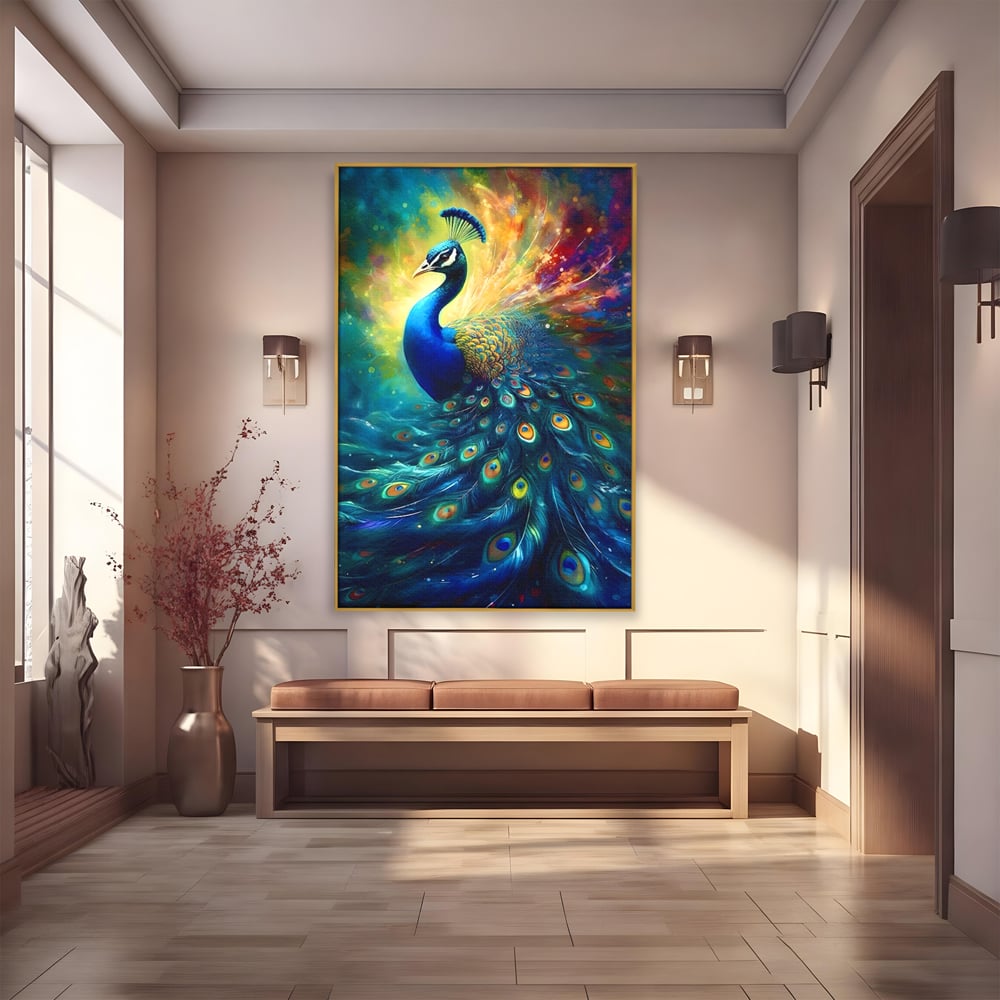 Tablou Canvas Premium LuxCanva® C1026, Paun Stralucitor , Culori, Pasari, Paun, Dormitor, Living, Relaxare, Culori Vibrante