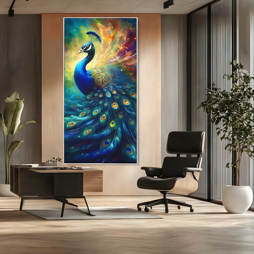 Tablou Canvas Premium LuxCanva® C1026, Paun Stralucitor , Culori, Pasari, Paun, Dormitor, Living, Relaxare, Culori Vibrante