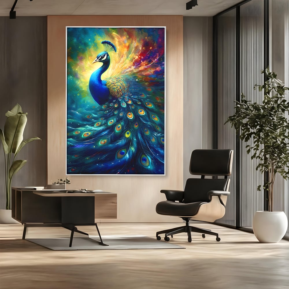 Tablou Canvas Premium LuxCanva® C1026, Paun Stralucitor , Culori, Pasari, Paun, Dormitor, Living, Relaxare, Culori Vibrante