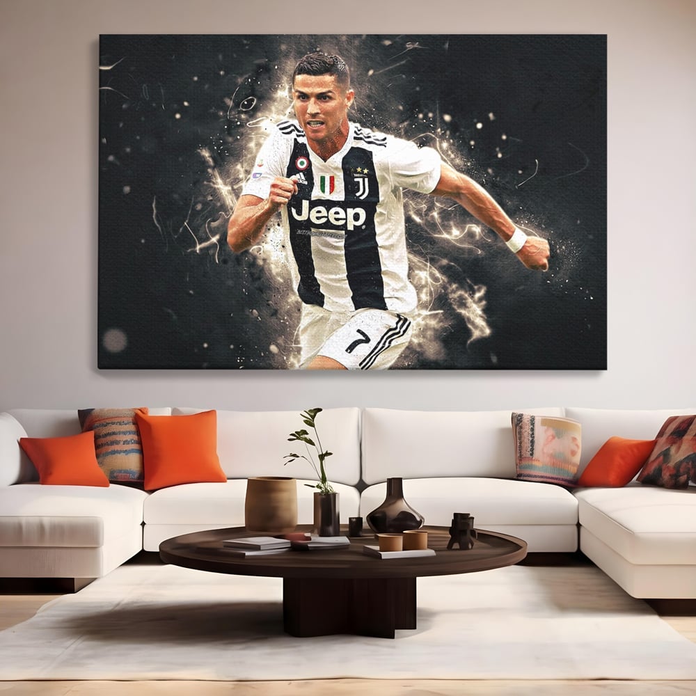 Tablou Canvas Premium LuxCanva® C1027, Cristiano Ronaldo ,  Culori, Cristiano, Fotbalist, Game Room, Camera Copilului, Relaxare, Culori Vibrante