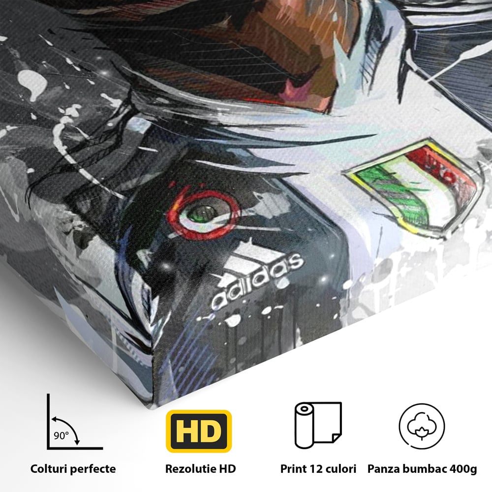 Tablou Canvas Premium LuxCanva® C1028, Cristiano Ronaldo ,  Culori, Cristiano, Fotbalist, Juventus Torino, Game Room, Camera Copilului, Relaxare, Culori Vibrante