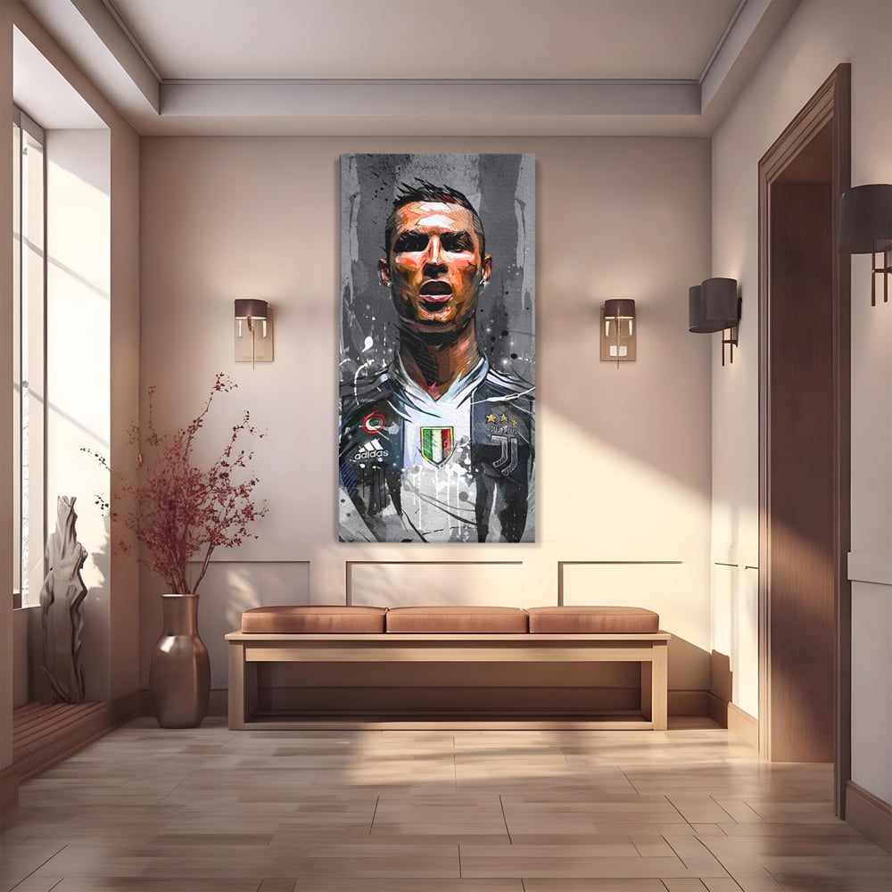Tablou Canvas Premium LuxCanva® C1028, Cristiano Ronaldo ,  Culori, Cristiano, Fotbalist, Juventus Torino, Game Room, Camera Copilului, Relaxare, Culori Vibrante