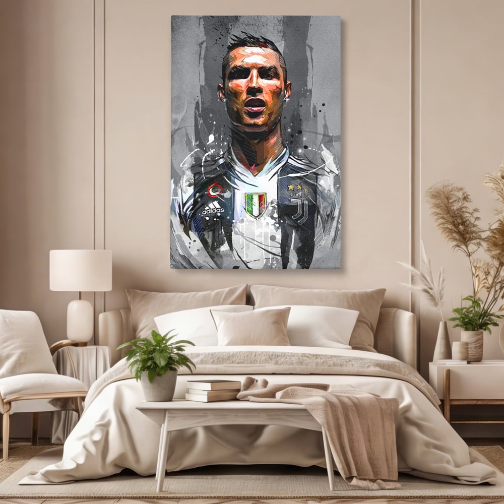 Tablou Canvas Premium LuxCanva® C1028, Cristiano Ronaldo ,  Culori, Cristiano, Fotbalist, Juventus Torino, Game Room, Camera Copilului, Relaxare, Culori Vibrante