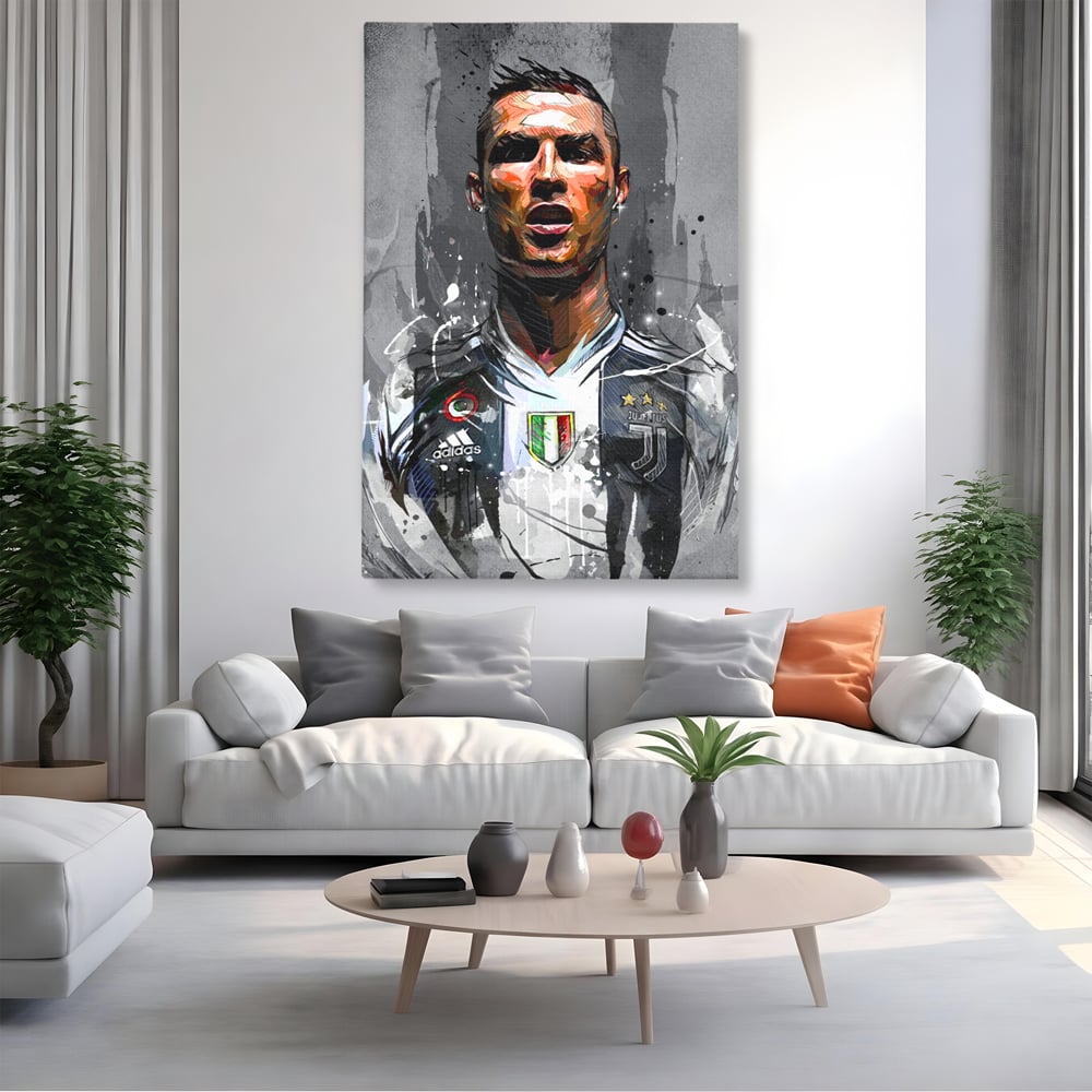 Tablou Canvas Premium LuxCanva® C1028, Cristiano Ronaldo ,  Culori, Cristiano, Fotbalist, Juventus Torino, Game Room, Camera Copilului, Relaxare, Culori Vibrante