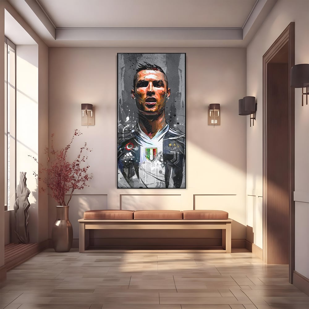 Tablou Canvas Premium LuxCanva® C1028, Cristiano Ronaldo ,  Culori, Cristiano, Fotbalist, Juventus Torino, Game Room, Camera Copilului, Relaxare, Culori Vibrante